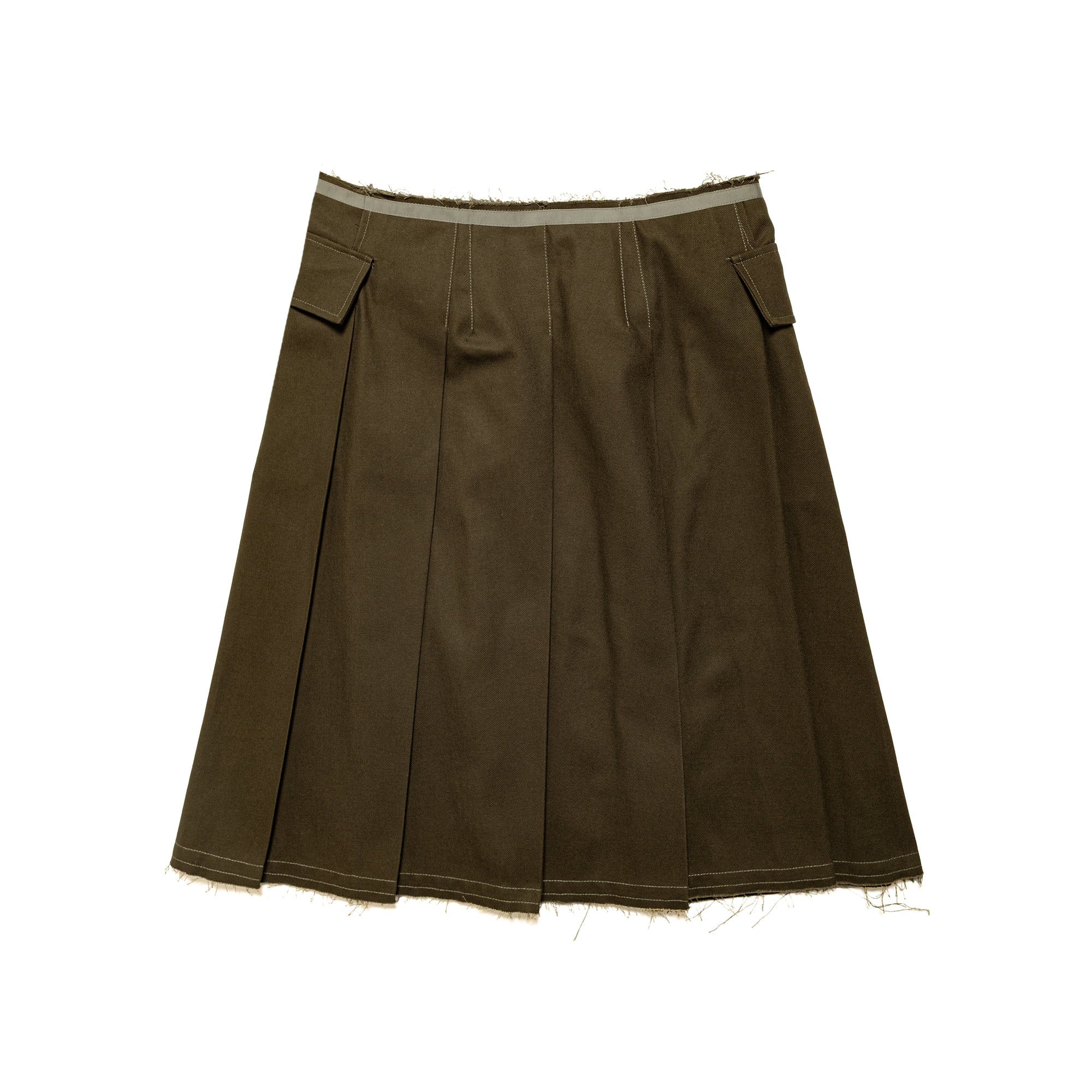 Pleated Skirt Cotton Twill Army Green