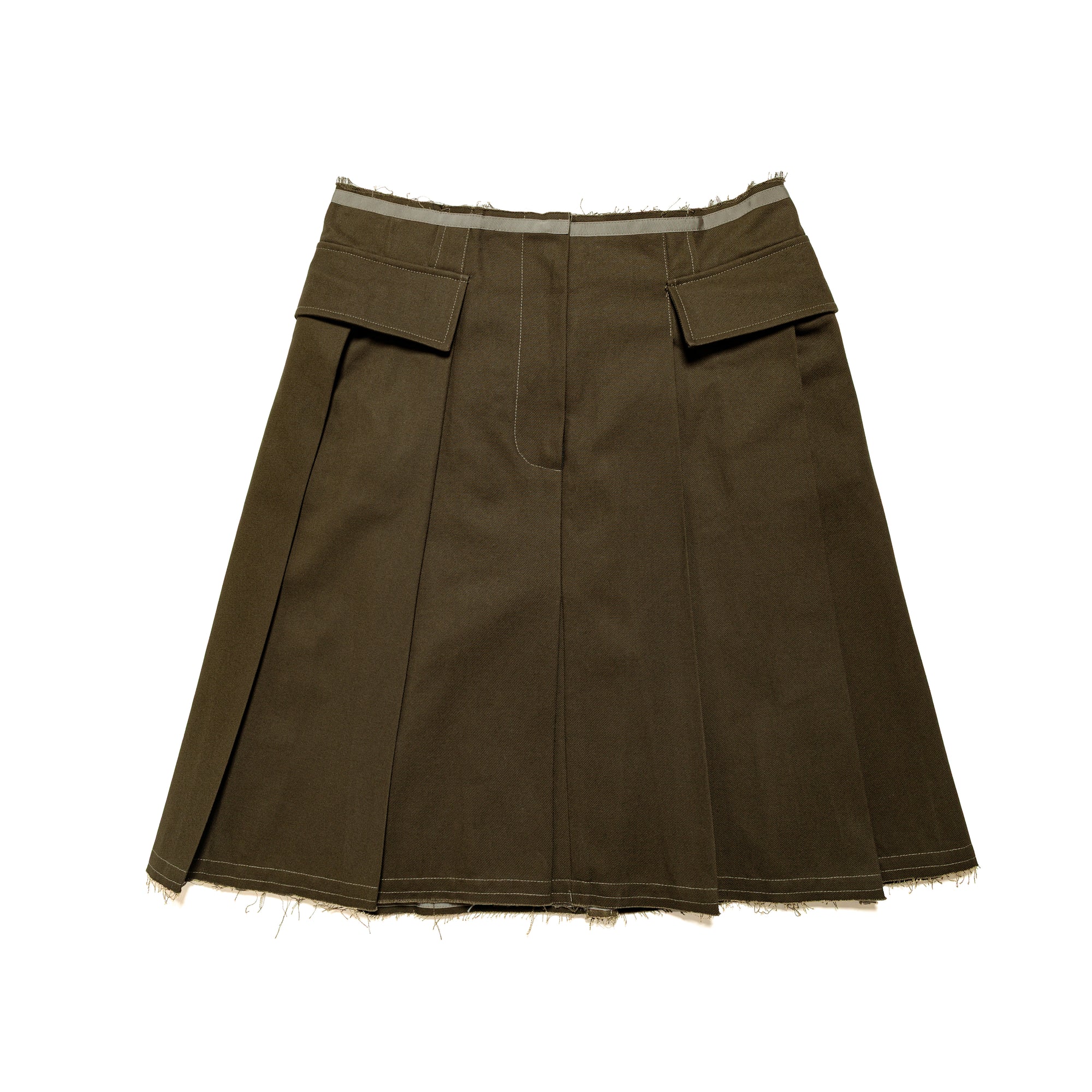Pleated Skirt Cotton Twill Army Green