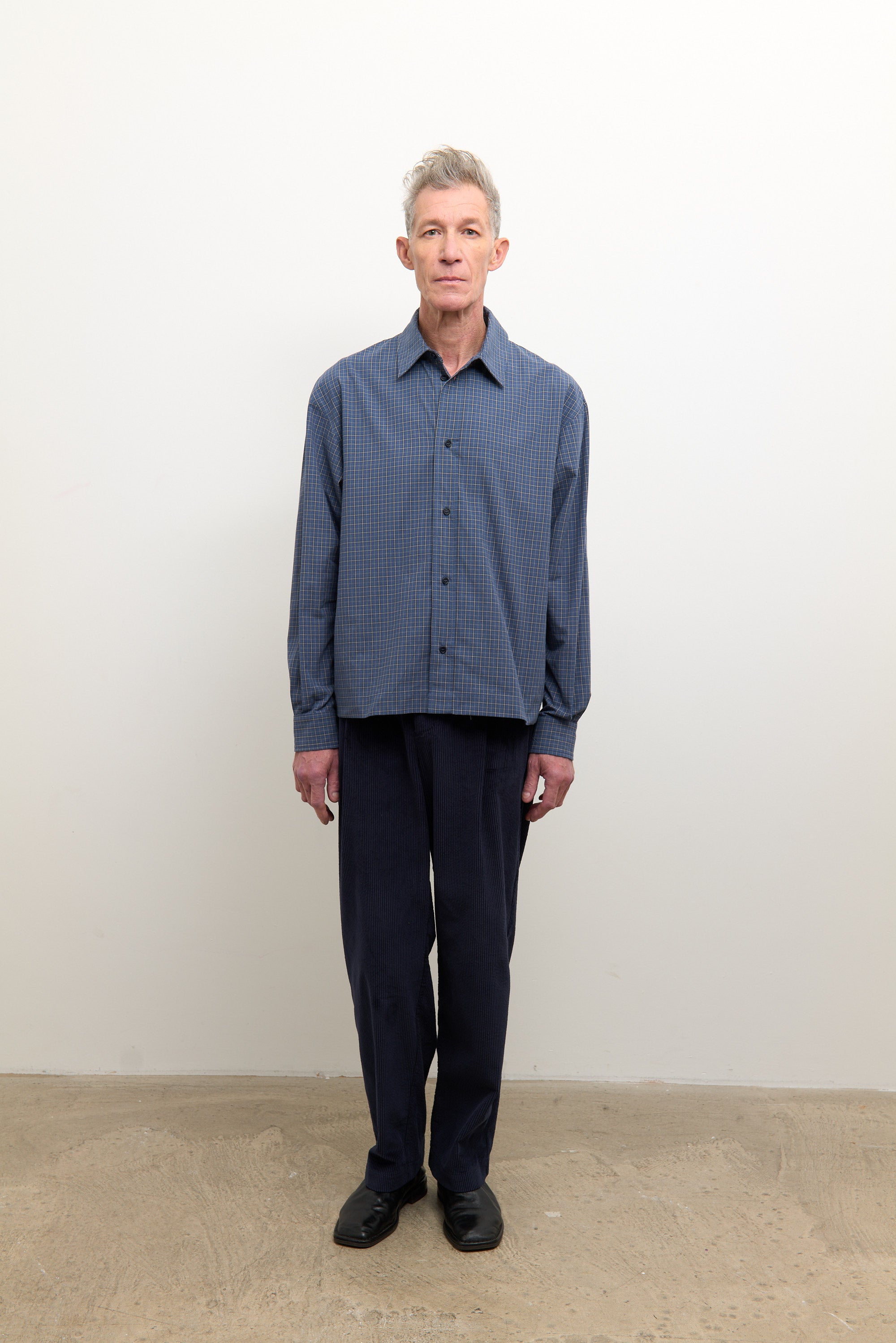 Japanese Organic Mini Check Cotton Dennis Shirt Blue Check