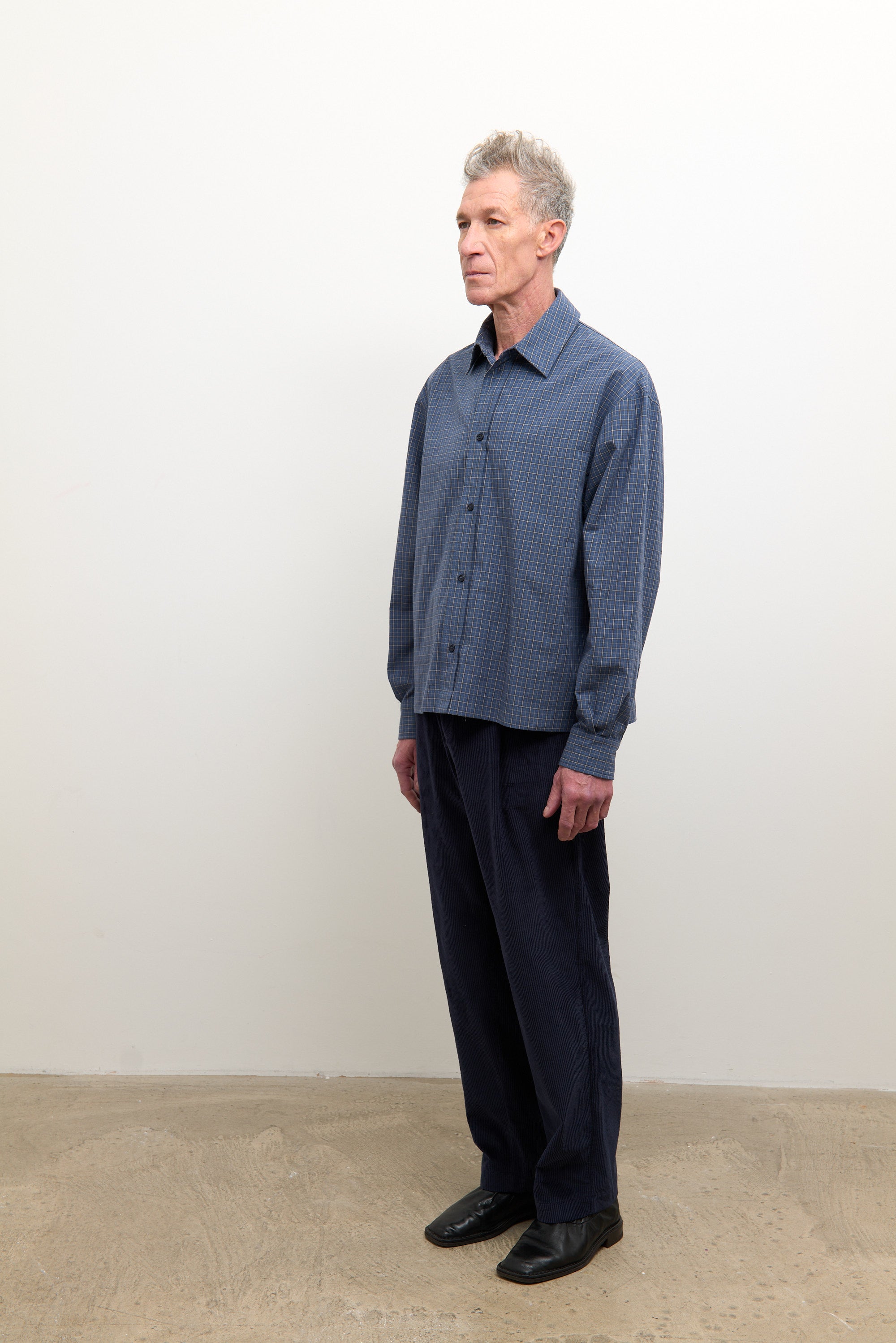 Japanese Organic Mini Check Cotton Dennis Shirt Blue Check