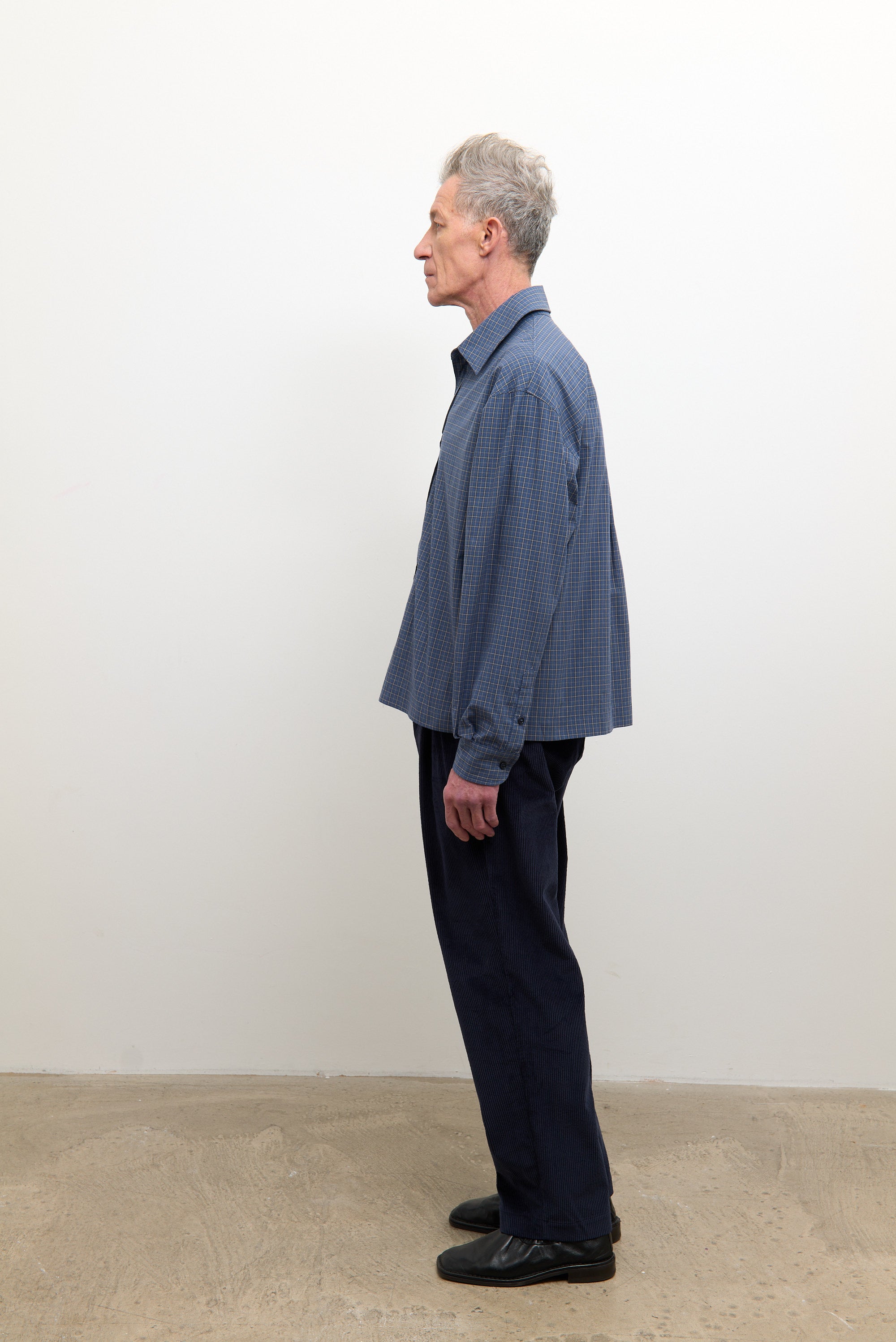 Japanese Organic Mini Check Cotton Dennis Shirt Blue Check