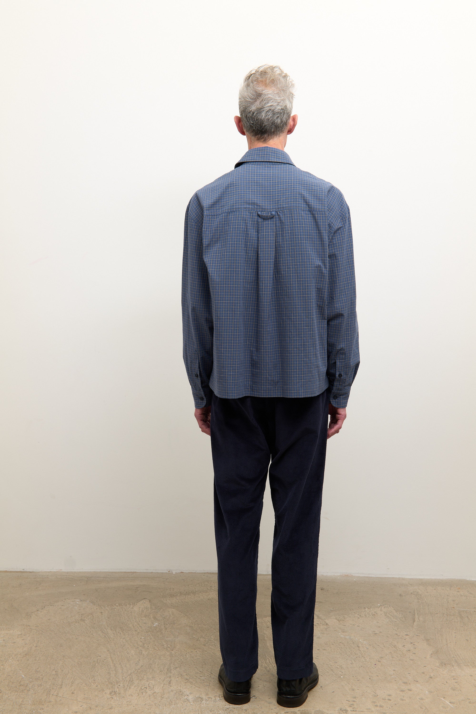 Japanese Organic Mini Check Cotton Dennis Shirt Blue Check