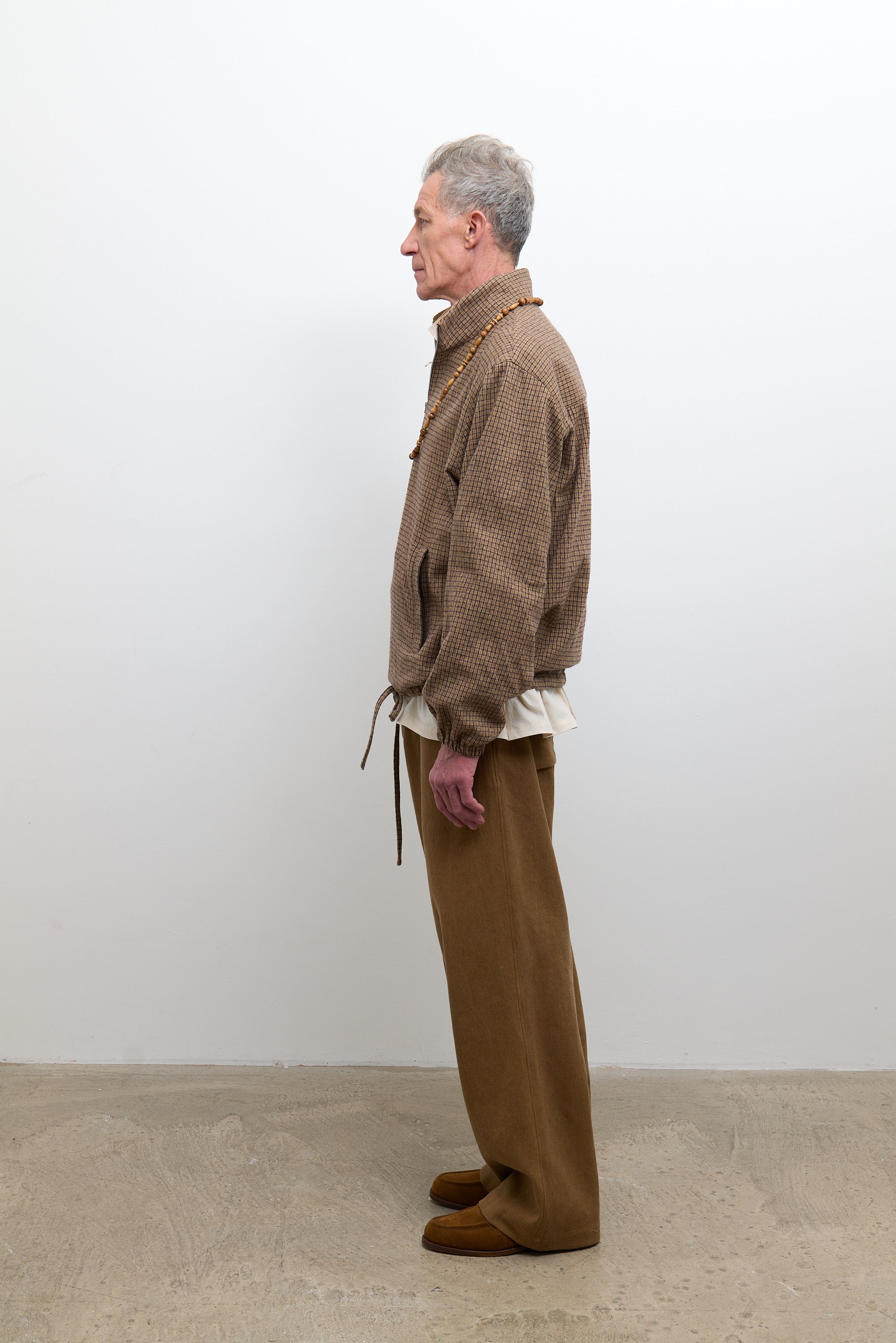 Japanese Check Cotton/Wool Mens Miles Pullover Brown Check