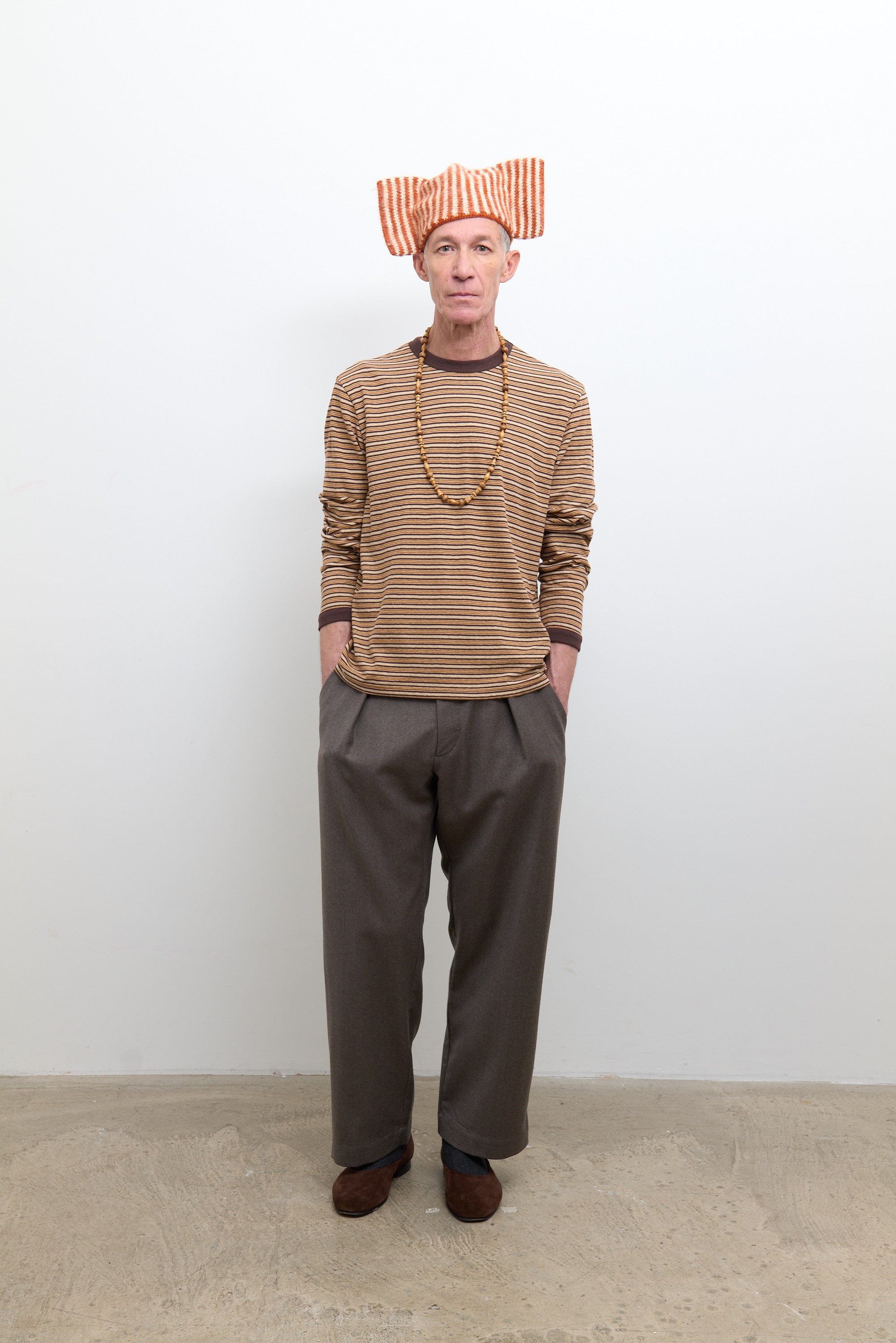 Japanese Striped Jersey Long Sleeve T-Shirt Brown Stripe