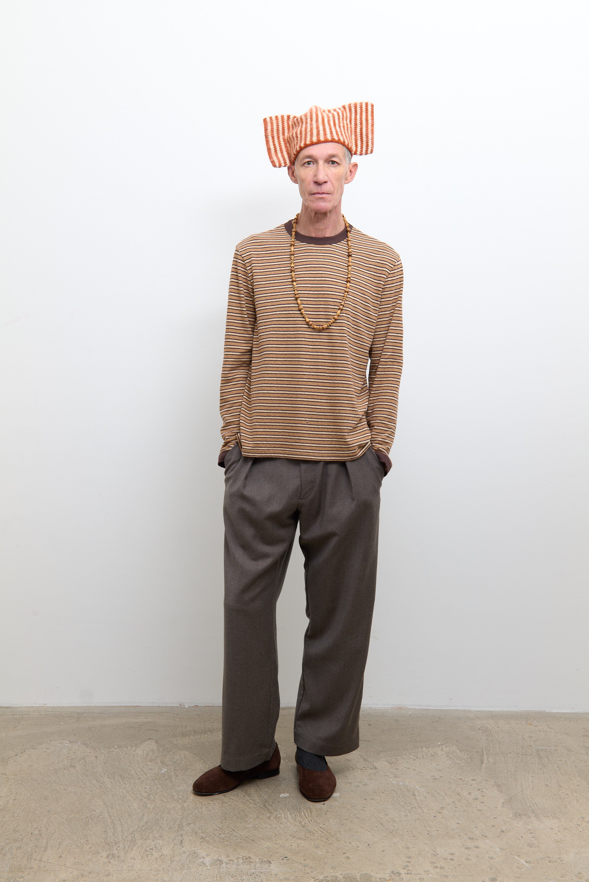 Japanese Striped Jersey Long Sleeve T-Shirt Brown Stripe