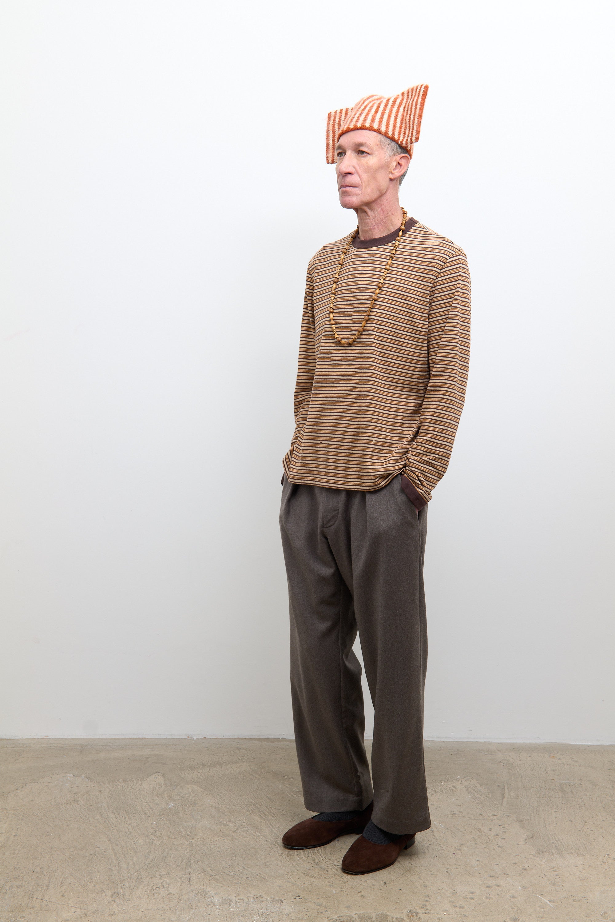 Japanese Striped Jersey Long Sleeve T-Shirt Brown Stripe
