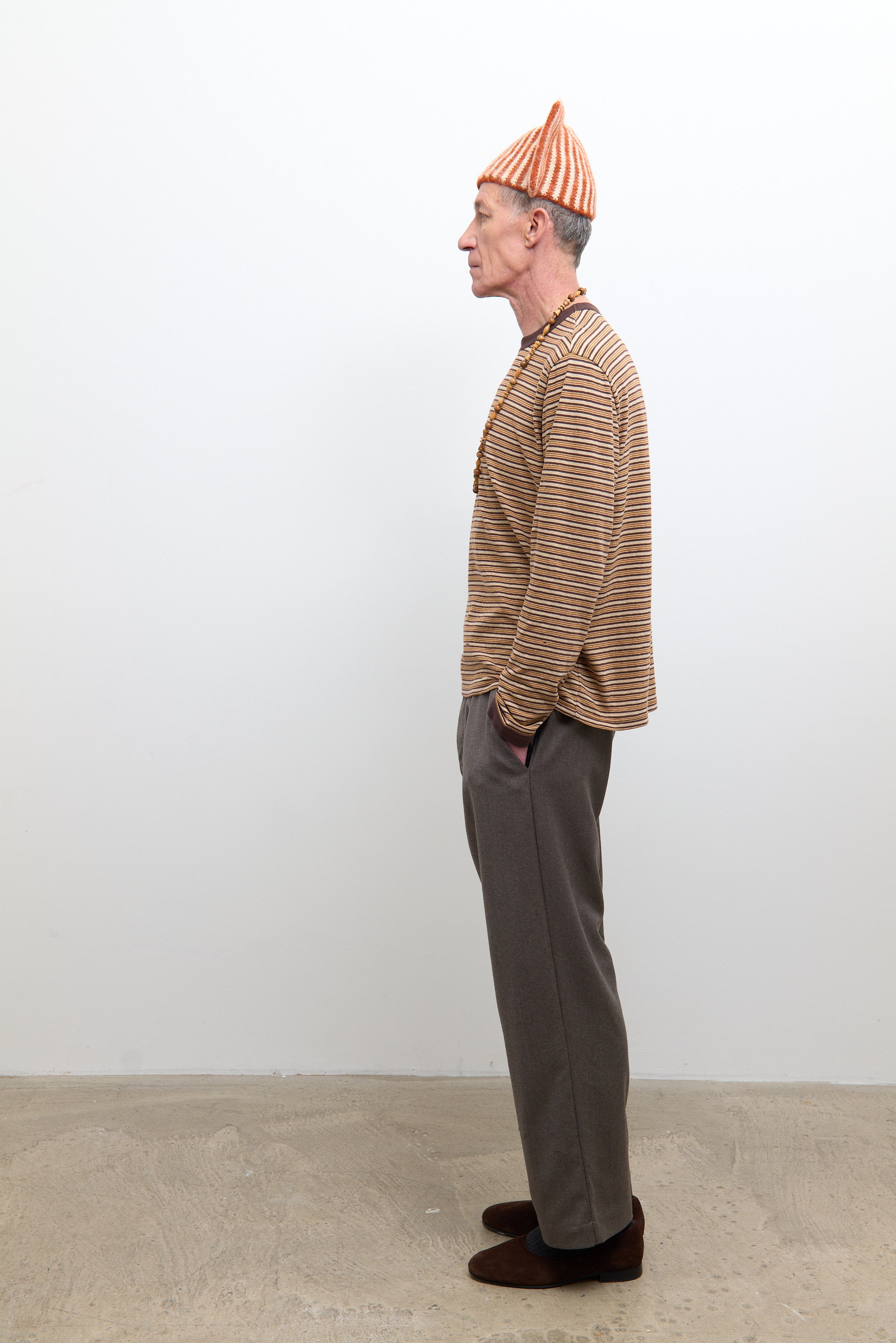Japanese Striped Jersey Long Sleeve T-Shirt Brown Stripe