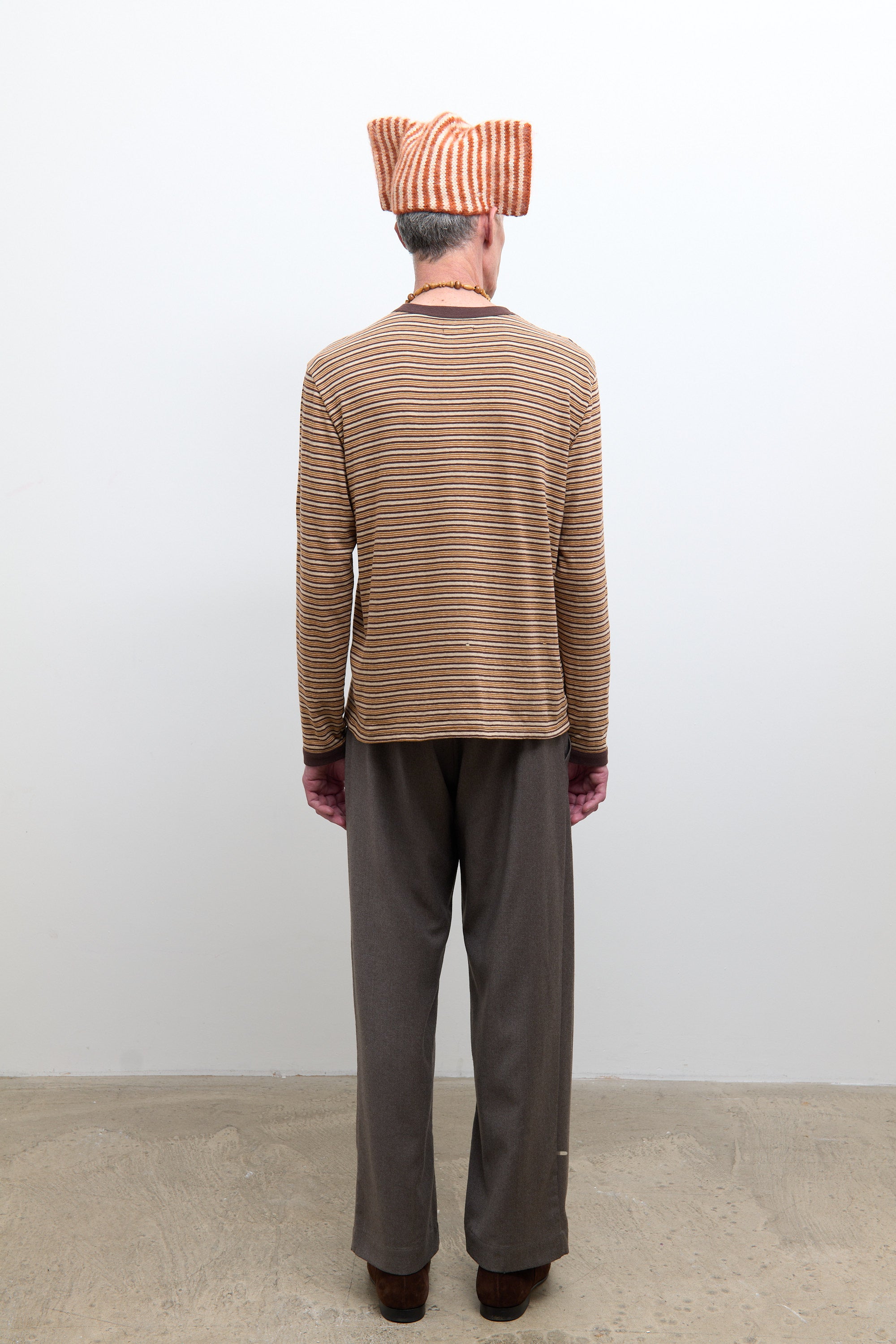 Japanese Striped Jersey Long Sleeve T-Shirt Brown Stripe