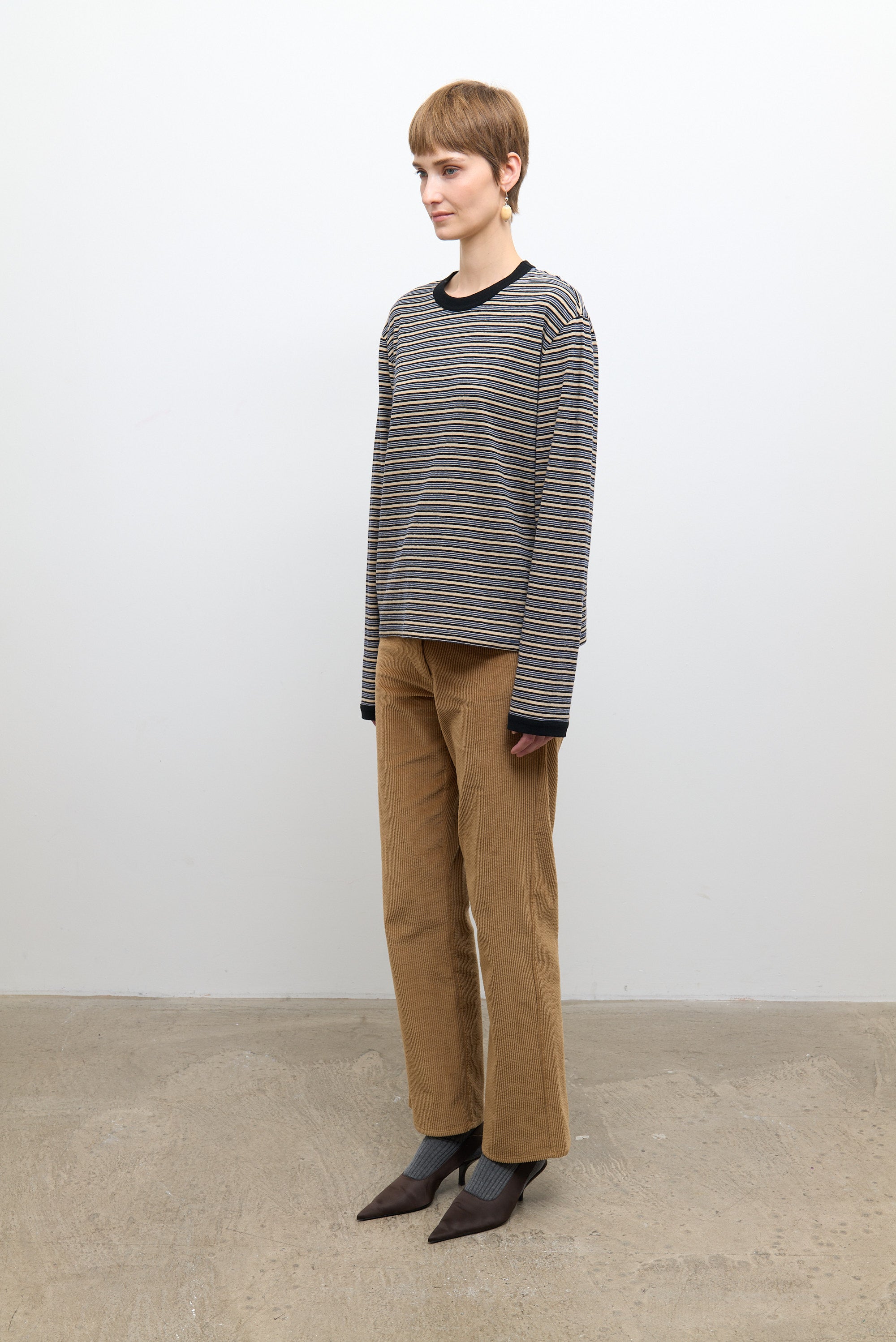Japanese Striped Jersey Long Sleeve T-Shirt Blue Stripe