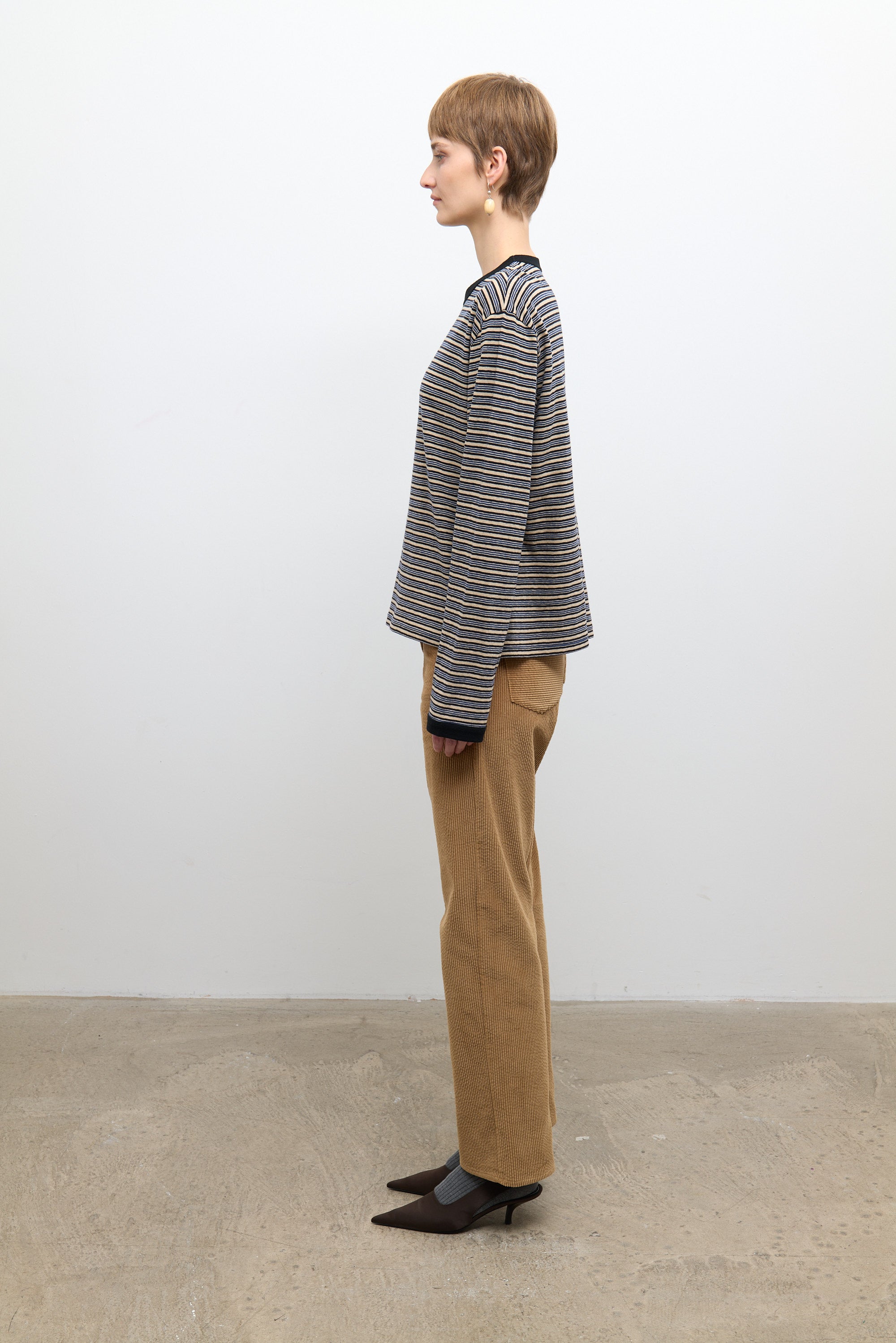 Japanese Striped Jersey Long Sleeve T-Shirt Blue Stripe