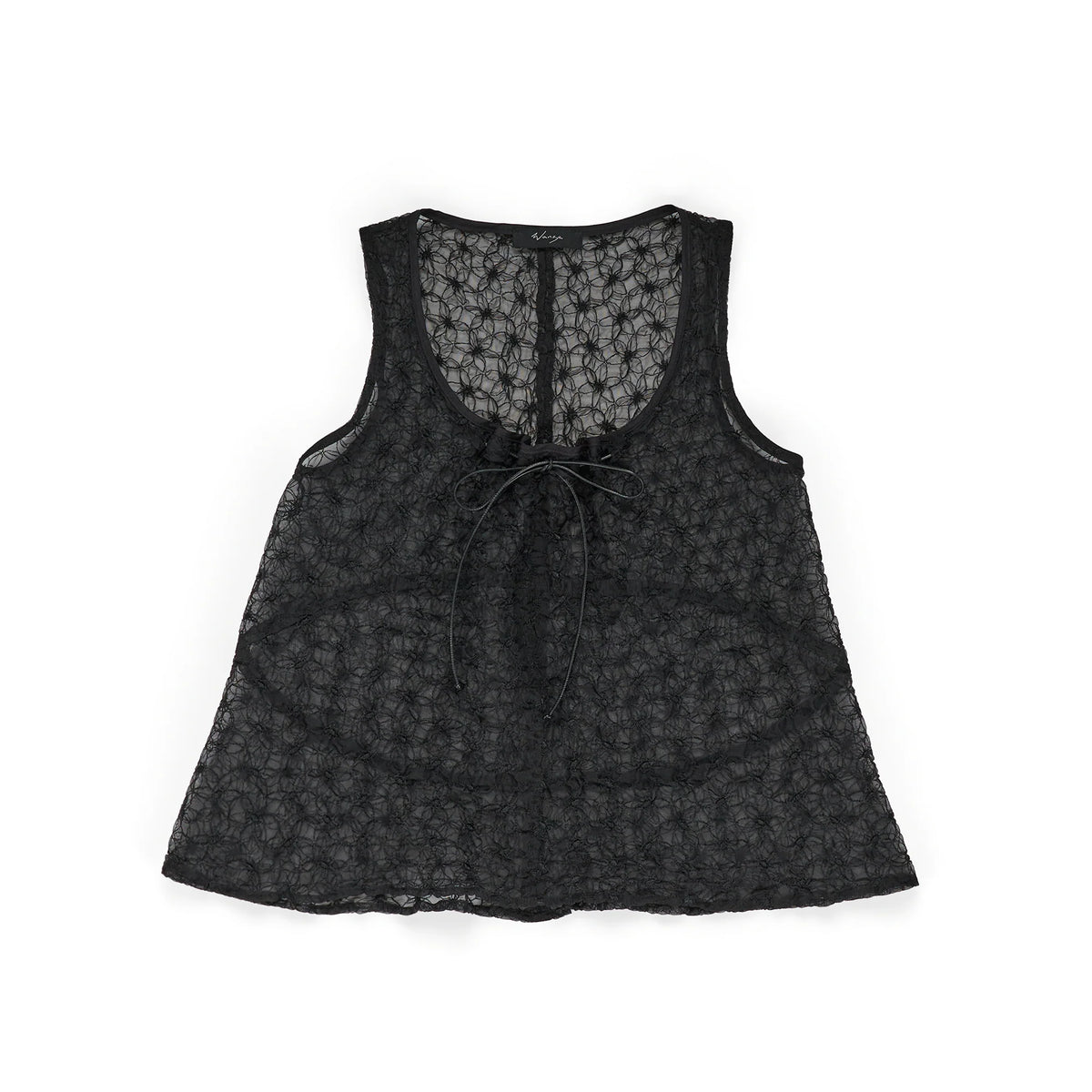 Gathered Tank Embroidered Organza Black
