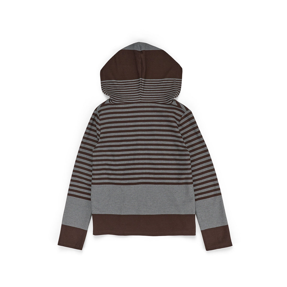Hooded V-Neck Long Sleeve Cotton Waffle Stripe