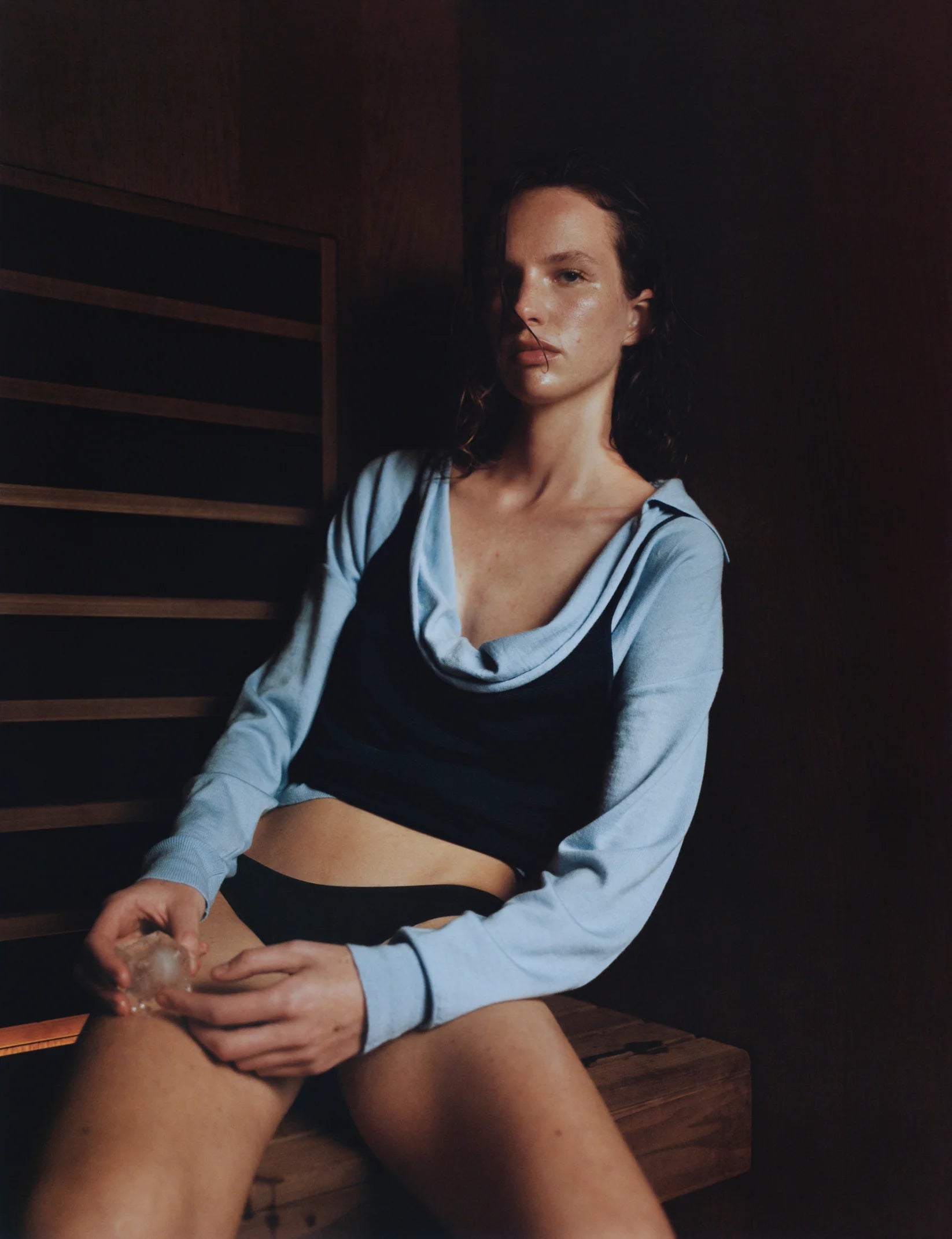 Drape Front Knit Polo Baby Blue